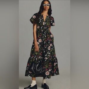 Anthropologie The Somerset Iconic Floral Maxi Dress A Line Smocked Waist DAMAGED
